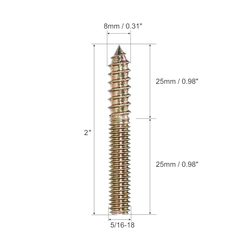 Image of uxcell 5 /16-18x2 Hanger Bolts, 8pcs Double Ended Screws Wood Dowel Screws for Furniture