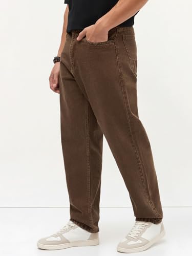 Urbano Fashion Men's Brown Loose Baggy Denim Jeans Chocolate Brown - Image 4