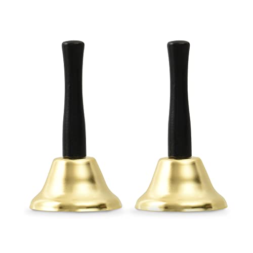 Hokpa Hand Bells, 2Pcs Gold Call Bells Handheld Bell For Restaurant Service Bell Bar Jingle Wedding Dinner Classroom Church School Alarm Elderly #TOP26