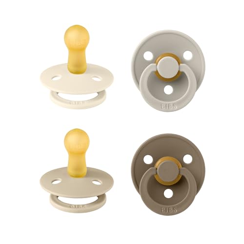 Image of BIBS Pacifiers - Colour 4-Pack | BPA Free Baby Pacifier | Round Nipple Binkies | Natural Rubber Latex Soother | Made in Denmark | Size 6-18 Months | Vanilla Mix