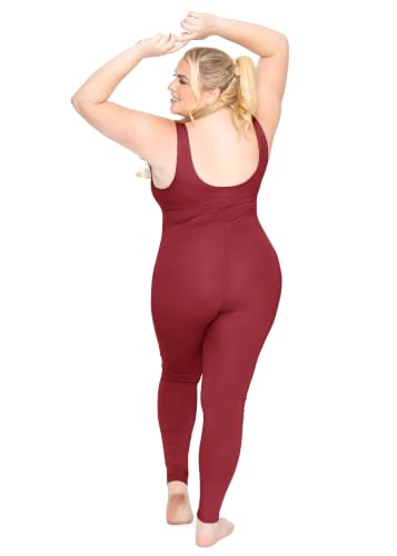 Image of STRETCH IS COMFORT Womens Plus Size Tank Unitard Athletic Rompers For Women | 95% cotton 5% spandex, round neckline, sleeveless straps, U-back, seamless front, one piece outfits for women, workout romper