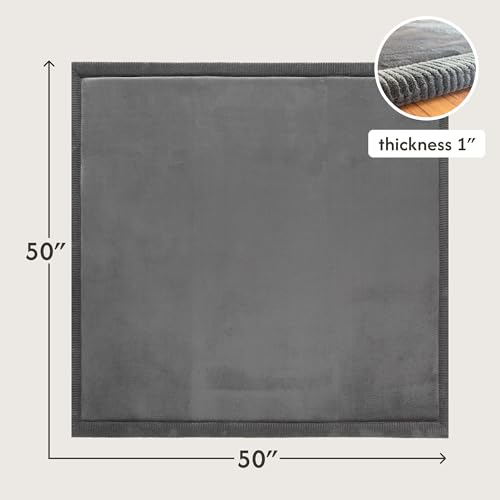 Image of Hakuna Matte CloudSoft Play Mat - Dark Gray 50 inch x 50 inch Waterproof | Super Soft & Safe Baby Rug Luxury Nursery Decor Extra Thick Cushioned Comfort for Tummy Time & Play OEKO-TEX Certified