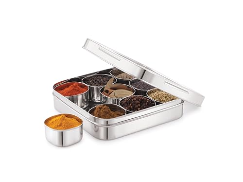 Image of Tosaa Stainless Steel Plain Masala (Spice) Box /Dabba /Organiser With See Through Lid With 9 Containers (14)