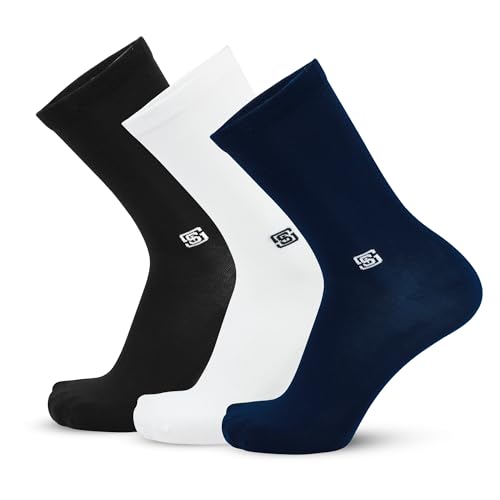 Image of The Sock Street Bamboo Crew Socks for Men Combo | Full Calf Length Premium Bamboo | Odour-Free, Breathable & Durable | Cushioned Base & Anti-bacterial | 3X Softer than Cotton Socks | Pack of 3