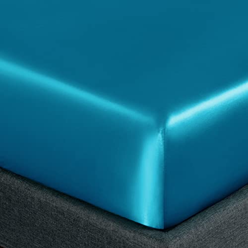 Homiest 4pcs Satin Sheets Set Luxury Silky Satin Bedding Set with Deep Pocket, 1 Fitted Sheet + 1 Flat Sheet + 2 Pillowcases (Full Size, Turquoise)