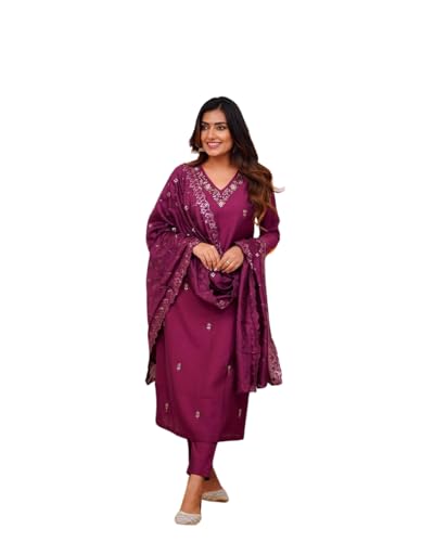 Kurta en soie mélangée bordeaux confortable avec pantalon pour masquer les rondeurs