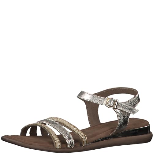 MARCO TOZZI Damen Sandalen mit Keilabsatz Glitzer aus Leder, Gold (Gold Comb), 40 EU