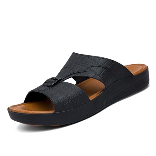 Men's Leather Open Toe Platform Sandals Slippers Comfortable Slip-On Casual Sandals Summer Outdoor Non-Slip Soft Sole Beach Sandals