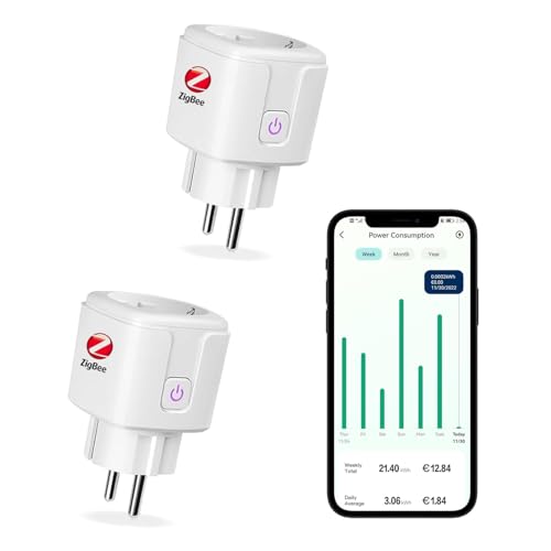 Jinvoo 16A Smart ZigBee Socket, Compatible with Alexa, Google Home & Tuya Gateway, Voice & APP Remote Control, Timer Function, 2-Pack