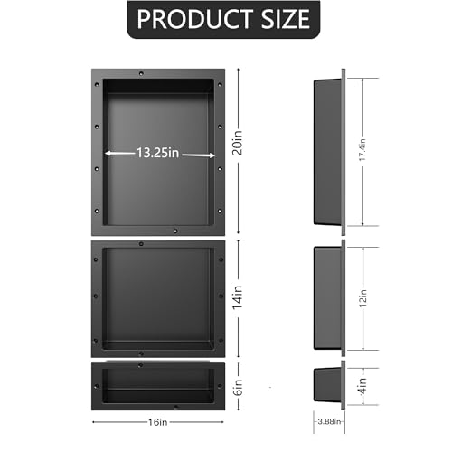 XZETORA Shower Niche SMC Material 40(20+14+6) X16in Niche for Shower Wall Shower Niches Ready for Tile Shower Niche Shelf Black