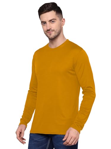 Image of TQH Men's Solid Full Sleeve Slim Fit Polyester T-Shirt Mustard Yellow PT 604