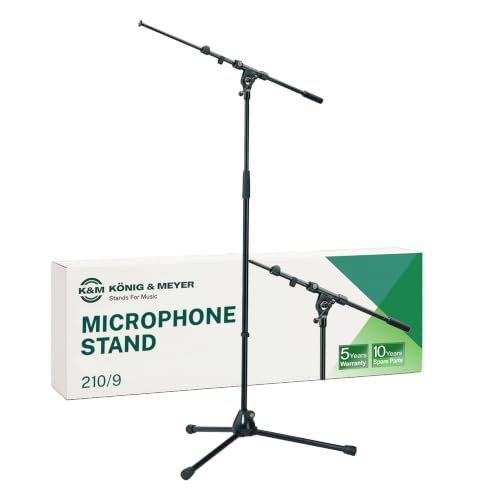 Image of K&M Konig & Meyer 21090.500.55 Tripod Microphone Stand - Adjustable Telescoping 2-Piece Boom Arm - Professional Grade - Heavy Duty with Folding Leg Base - German Made Black