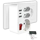 DELEE Steckdosenadapter,USB Steckdose 6 in 1 Mehrfachsteckdose mit 2 Steckdosen 3 USB Ladegerät 1 Typ-C Port Kompatibel für Phone Laptop Haushaltsgerät, Mehrfachstecker für Hause Reise Büro