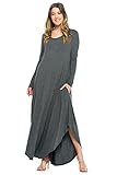 12 Ami Curved Hem V-Neck Long Sleeve Maxi Dress Charcoal L