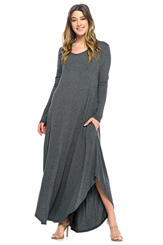 12 Ami Curved Hem V-Neck Long Sleeve Maxi Dress Charcoal L