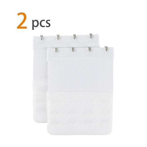 Uxcell 2Pcs Bra Strap Extenders Set 3 Rows 2 Hooks/3 Hooks/4 Hooks Elastic Bra Hook Extensions 4-Hooks White #TOP1