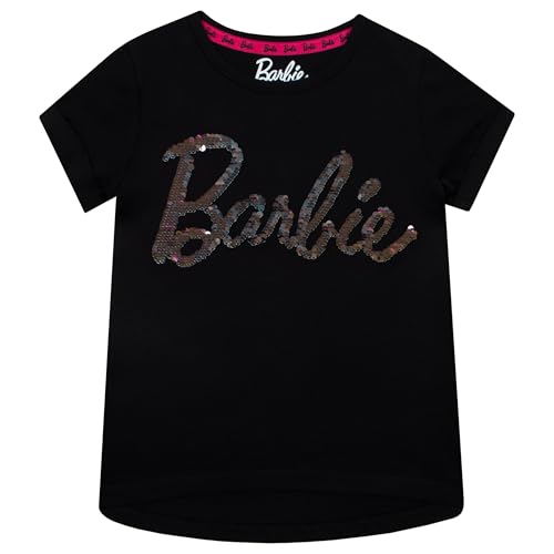 Popgear Barbie Text Logo-Camiseta Reversible con Lentejuelas para niñas, Color Negro Moda, 7-8 Años