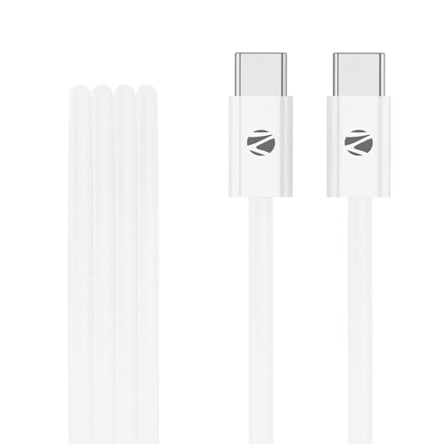 Image of Zebronics Wattz 240CC1 Type-C to Type-C Braided Cable, PD 240W, 2 Meter, Durable, Charge & Sync, Rapid Charging, For Laptops, Tablets, Mobiles (White)
