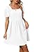 OFEEFAN Women s Casual Dresses White Summer Puff Sleeve Square Neck A-Line Mini Dress with Zipper M