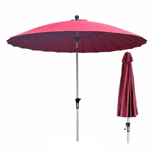 Parasol d'extérieur 250 cm, parasol de jardin rond en aluminium Shanghai avec inclinaison et manivelle, parasol de protection UV50+ (Color : Rouge, Size :...