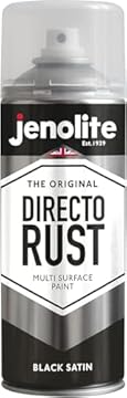 JENOLITE Directorust Spray Paint Satin Finish | BLACK | 400ml | Direct To Rust Spray Paint For Metal | All-In-One Multi Surface Paint for Metal, Wood, Plastic, Ceramic | RAL 9005