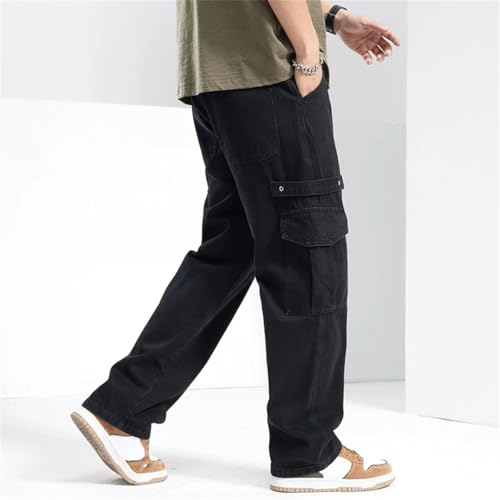 Men Loose Fit Baggy Pants Wide Leg Jeans Black Gray Streetwear Multi-Pockets Cargo Jeans 6