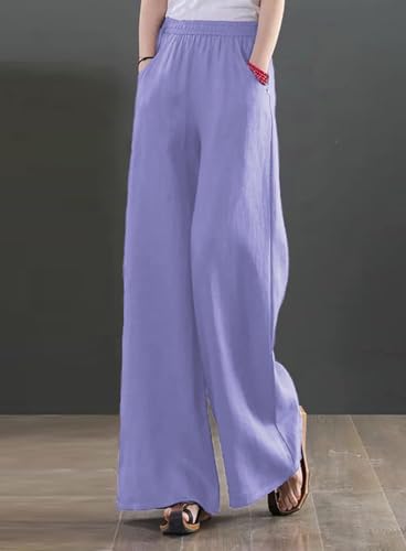 Image of KOTTY Women's Crumble Fabric High Waist Solid Color Drawstring Wide Leg Trousers Loose with Pockets