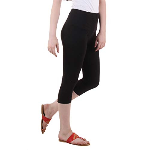 Image of DIAZ Women Cotton Stretchable Capri | Slim /Regular Fit | Breathable Yoga, Gym & Lounge Wear | High-Waist Stretchable 3 /4 Length Leggings with Wide Waistband - Pack of 1