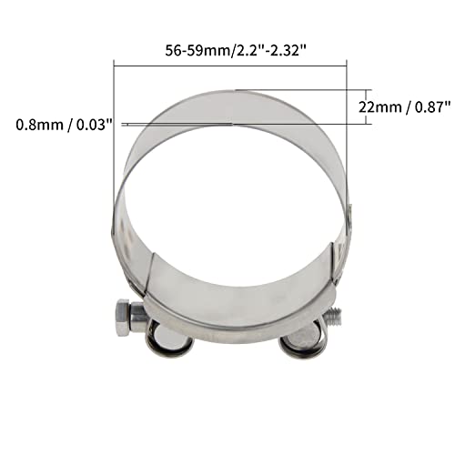 Juvielich T-Bolt Hose Clamp,Clamp Range 56-59mm,for Fuel Pump Filter Hose Plumbing Silver 1pcs