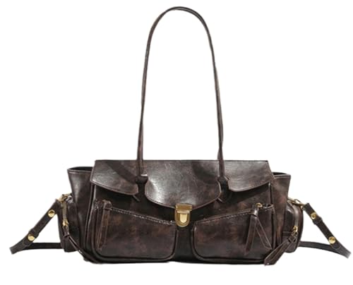 Womens Trendy Vegan Leather Shoulder Bag Large Vintage Y2k Tote Purse Handbag Multi Pocket Top Handle Satchels