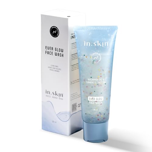 Image of in.skin Ever Glow Face Wash with 2% Alpha Arbutin, 1% Niacinamide & Turmeric Extract, Brightening Cleanser for Dark Spots & Dull Skin, 120 ml