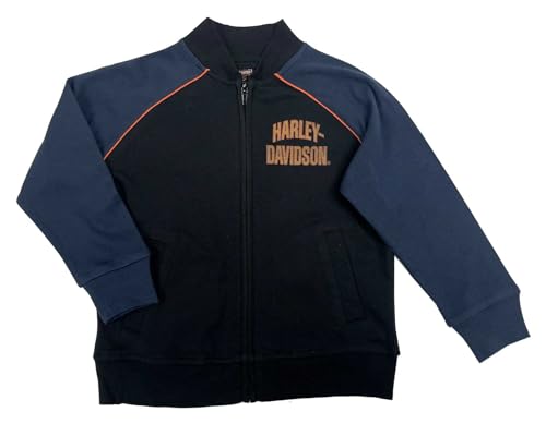Harley-Davidson Big Boys' Knit Colorblock Varsity Sweatshirt Jacket, Blue/Black