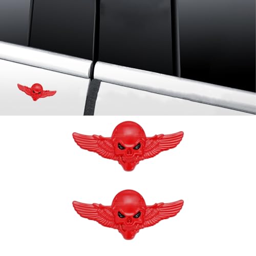 Image of 3D Skeleton Skull Emblem Car Badge Sticker Car Side Rear Front Hood Trunk Door Fender Bumper Metal Badge 3D Decal Sticker (Red) (CR-WINDSKULL)