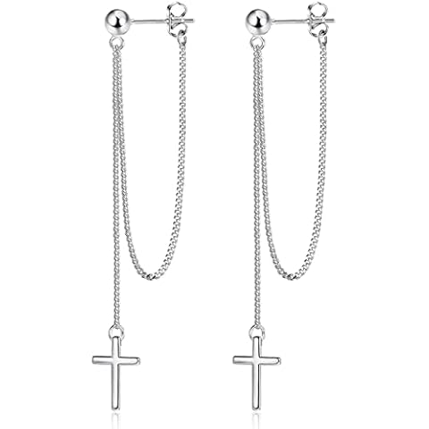 JeweBella Pendientes de Cruz de Plata de Ley 925 Cover