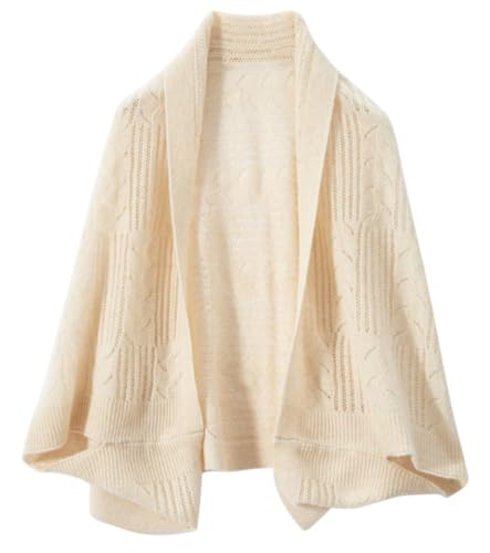 Women's Cashmere Shawl Wraps Hollw Knitted Sweater Open Front Poncho Cape Loose Cardigan Cloak with Bat Sleeves