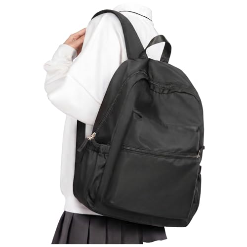 winspansy School Bag School Backpack for Women Girls Boys Kids Rucksack Waterproof Lightweigh Simple Cute Casual Daypack 14 Inch Laptop Backpack for College Work - Black
