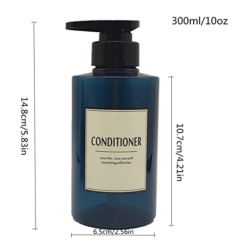 300ml Travel Shampoo Bottles Refillable,Empty Pump Plastic Dispensers 10 oz Shower Containers for Shampoo Conditioner Body Wash (Blue,1 Set)2