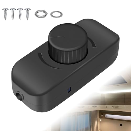 Riisoyu Dimmer Schalter, 12-24 V Dimmer für LED Lampen 3-100W Dimmschalter LED Schnurdimmer Drehschalter für Dimmbaren LED Lampen Lüfter mit geringer Leistung und Kontrolle der Motordrehzahl