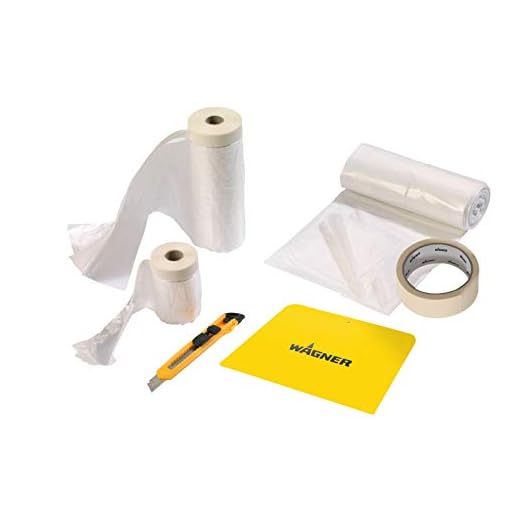 WAGNER Kit de masquage universel Extra Premium avec bâche de couverture 4 x 6 m, bande de masqage avec bande adhésive 20 m x 2,7 m, bande de masquage avec bande adhésive 20 m x 0,55 m, ruban adhésif 20 m x 36 mm, Spatule de protection, cutter
