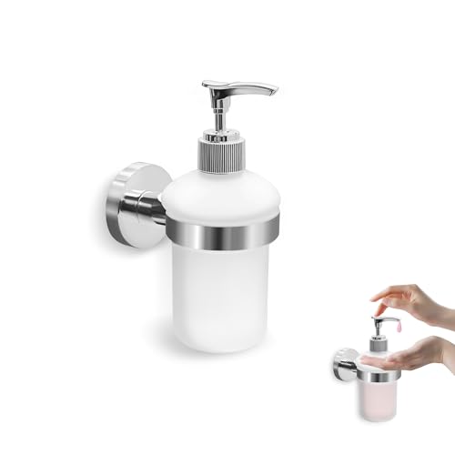 Dispensador de jabón de vidrio para baño con soporte cromado montado en la pared