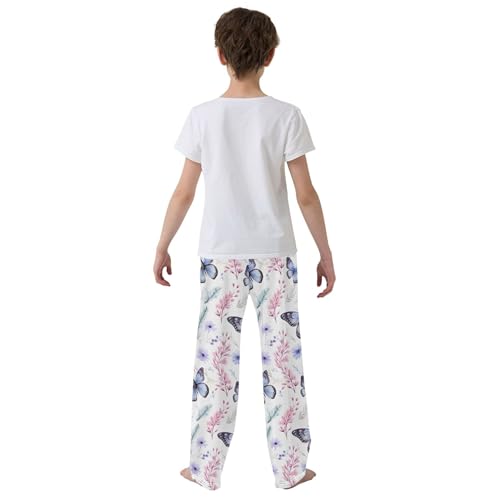 Flower Butterfly Long Pajama Pants Elastic Waist PJ Bottoms with Pockets S A1112614