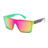 FEISEDY Polarized Sunglasses for Men, Oversized Square Flat Mirrored Z87 Lens, Fishing Driving Golf Outdoors Coastal B2990