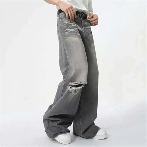 Men’s Summer Jeans, Straight Wide Leg, Casual Loose Contrast Color Denim Pants3