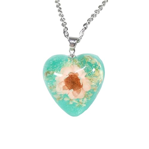 Collier fleurs pressées séchées argent 925 forme cœur et larme femme