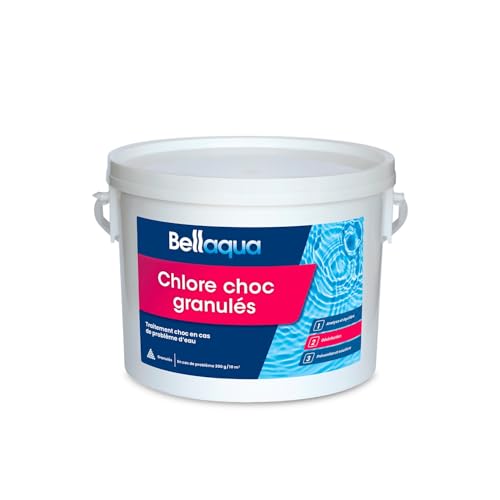 Bellaqua Chlore Choc Piscine et Spa 3 kg - Granulés Chlore Choc Rapide - Traitement Choc et Entretien Régulier - Désinfection Eau Verte et Eau Trouble