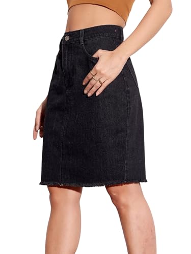 Image of Miss Chase Women's Straight-Fit High-Rise Stretchable Denim Midi Skirt