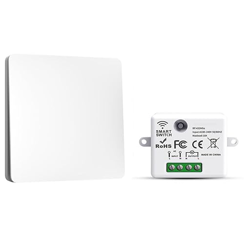 RF433 Funk Lichtschalter Set, Funkschalter Batterielose, Funk-Sender-Sicherheitsschalter und Empfänger-Controller 10A, Funk Schalter 240V, Wandlichtsschalter, Funk-Lichtschalter (1 Way Kit) RF433 Funk Lichtschalter Set, Funkschalter Batterielose, Funk-Sender-Sicherheitsschalter und Empfänger-Controller 10A, Funk Schalter 240V, Wandlichtsschalter, Funk-Lichtschalter (1 Way Kit)