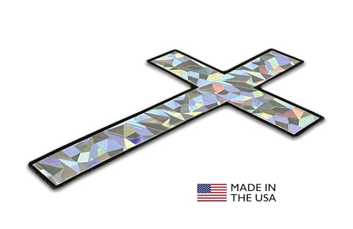 Image of Elektroplate Christian Cross Reflective Decal (3.25 inch x 2.1 inch) Premium Automotive-Grade All Weather Sticker for Car, Water Bottle, Laptop, Phone & More | Made in the USA