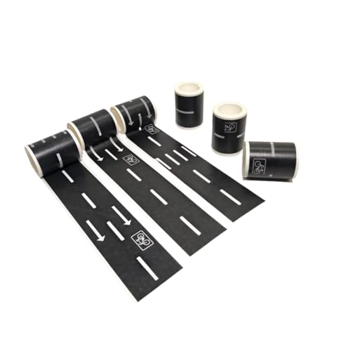 QHUAFoRen 6 Pack 98.4FTx1.9 Roadway Track Tape Adhesive (16.4FTx6), Easy to Apply Black Road Tape for Flat Surfaces, Leaves No Residue, Creative Vehicle Track Design
