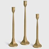 CYNTHRAX Cast Iron Tall Antique Brass Candlestick Holders Set of 3, Bronze Vintage Gold Tall Taper Candle Holders, Candle Sticks Holders Decor for Home Decor, Mantle, Table-11.8'+13.8'+15.4'(Gold)